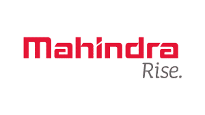 Mahindra Rise logo on a black background, with red 'Mahindra' and gray 'Rise' text.