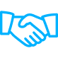 hands Blue handshake icon representing partnership or agreement.
