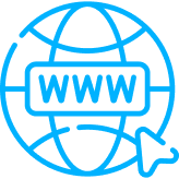 Blue globe with WWW text in the center and a cursor icon, symbolizing the World Wide Web.